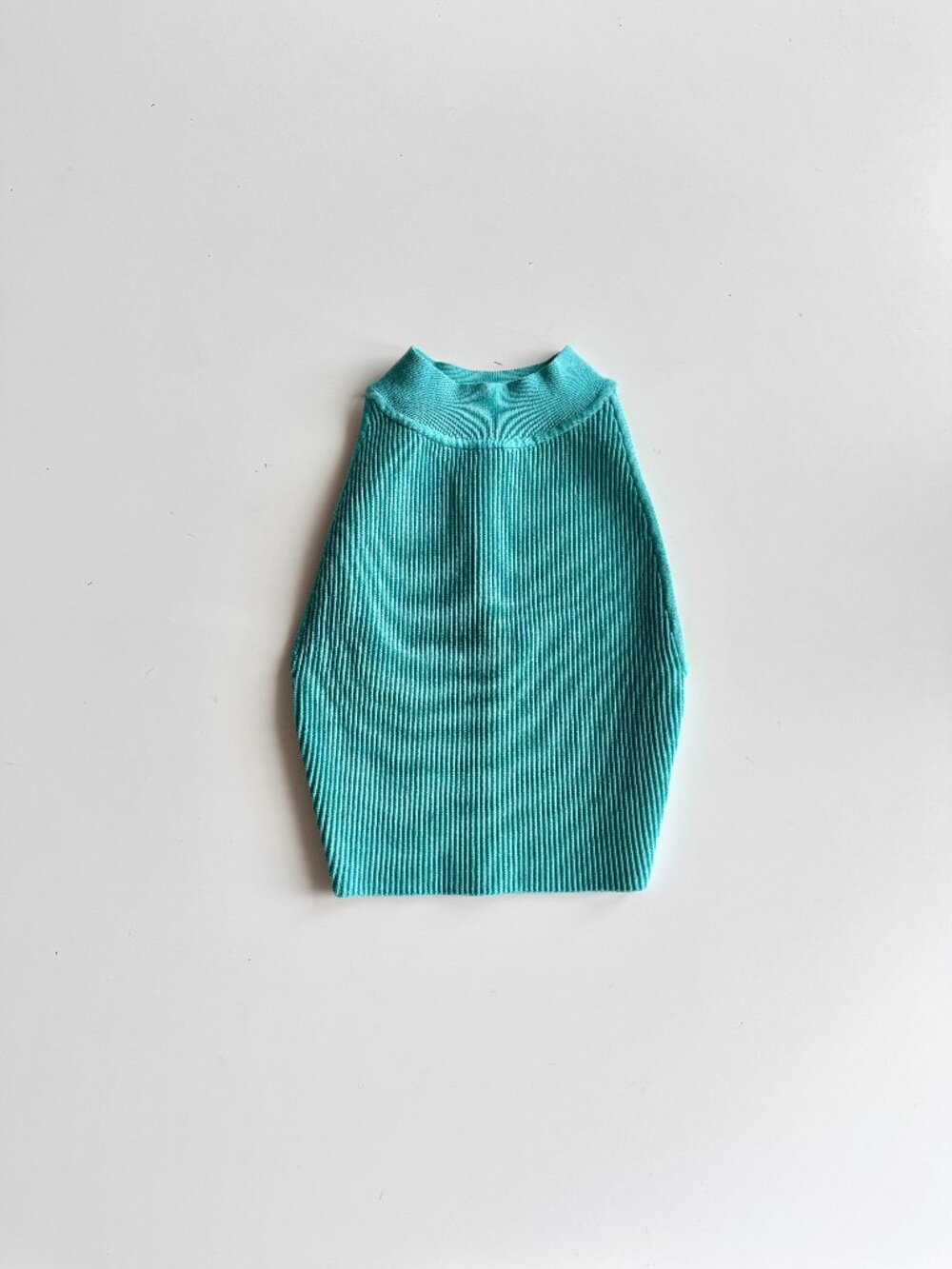 Aritzia BABATON Sculpt Knit Turquoise Ribbed Cropped Halter Tank Top, Size 2XS